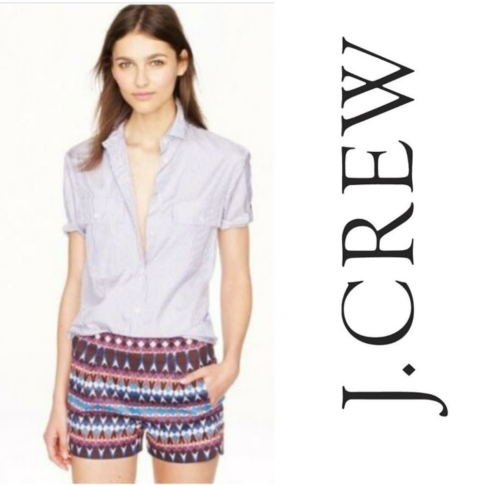 J CREW Shorts Cotton Pique Womens 00 XS Geometric Gemstone Print Pink A6430